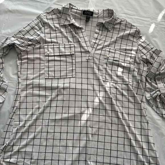 Jones New York Blouse Long Sleeve w/Button Up Strap Size Large Black/Whi… - Picture 9 of 11